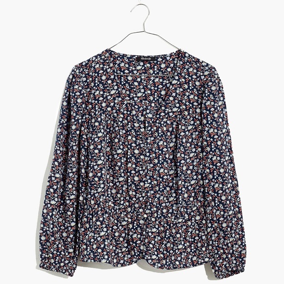 Madewell Silk Button-Front Peplum Top in Harvest Vine - Picture 5 of 11